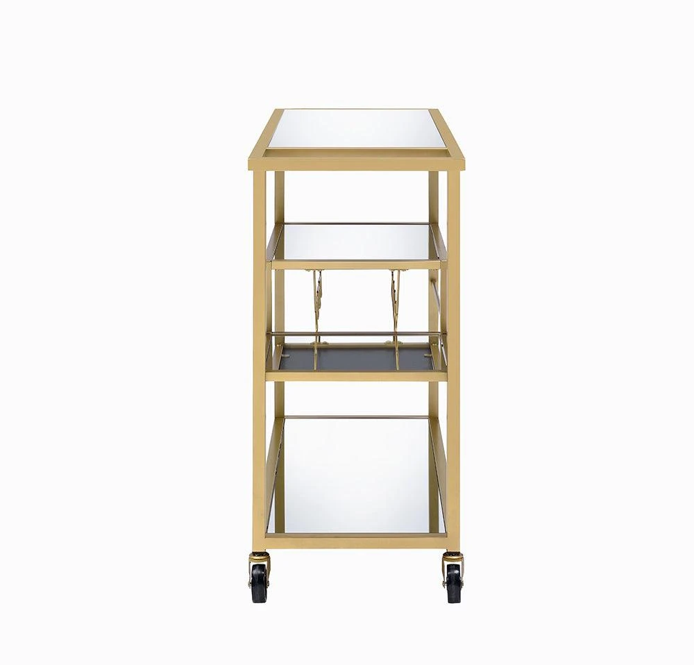 商品Homezia|40" X 16" X 37" Gold And Clear Glass Serving Cart,价格¥3248,第3张图片详细描述