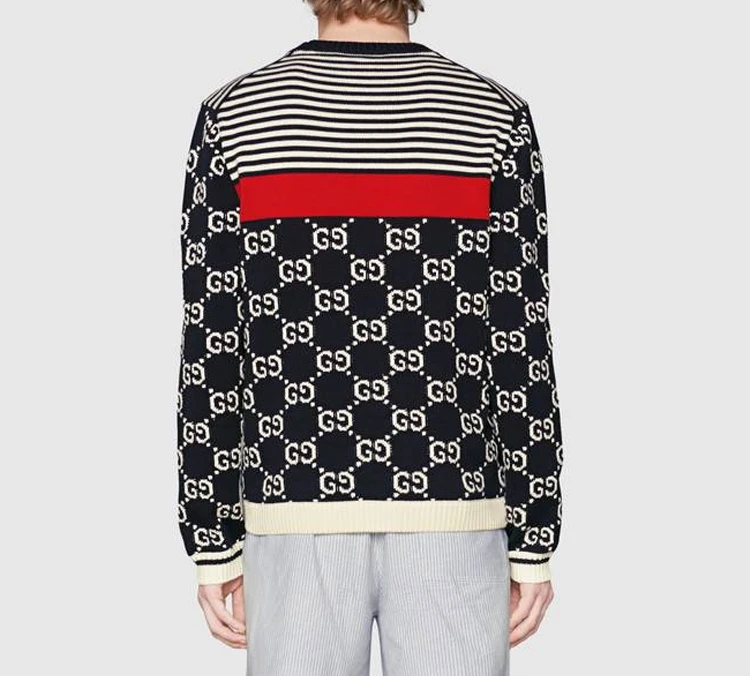 商品[国内直发] Gucci|古驰 Logo条纹针织毛衣 男款 深蓝色,价格¥9315,第4张图片详细描述