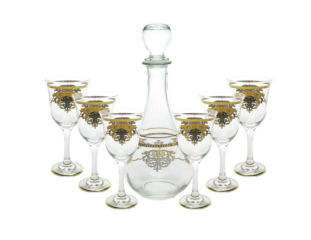 商品Classic Touch Decor|7 Piece Wine Set with Gold Artwork,价格¥1408,第1张图片