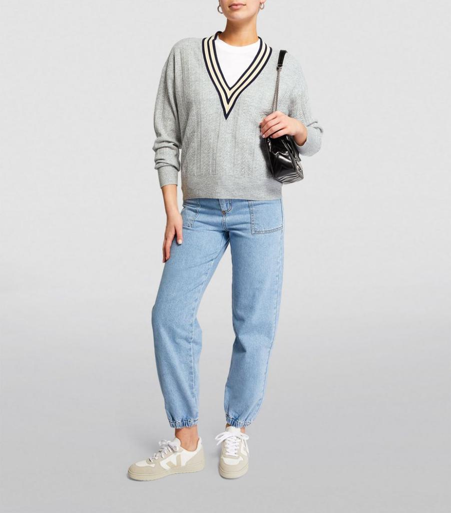 商品Sandro|Stripe-Trim Cable-Knit Sweater,价格¥2363,第4张图片详细描述