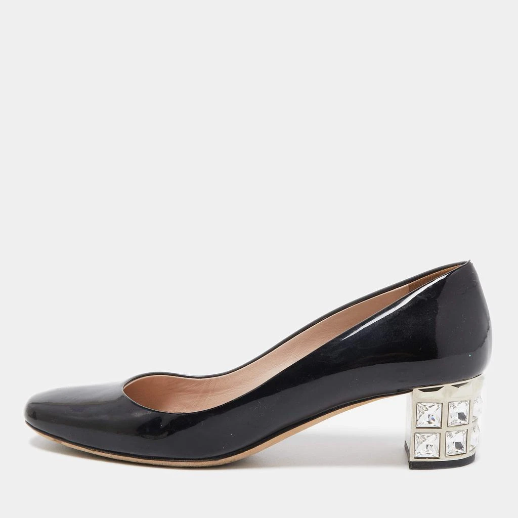 商品[二手商品] Miu Miu|Miu Miu Black Patent Leather Crystal Embellished Block Heel Pumps Size 37,价格¥1882,第1张图片