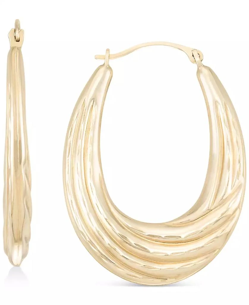 商品Macy's|Textured Graduated Oval Hoop Earrings in 14k Gold, 3/4",价格¥1846,第1张图片