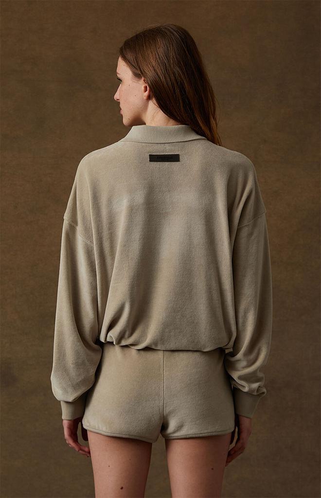 Women's Smoke Velour Long Sleeve Polo Sweatshirt商品第4张图片规格展示