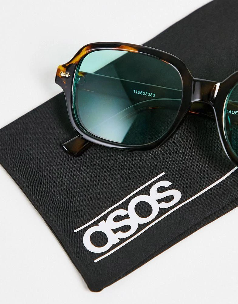 商品ASOS|ASOS DESIGN frame square sunglasses in tort with green lens  - BROWN,价格¥40,第4张图片详细描述