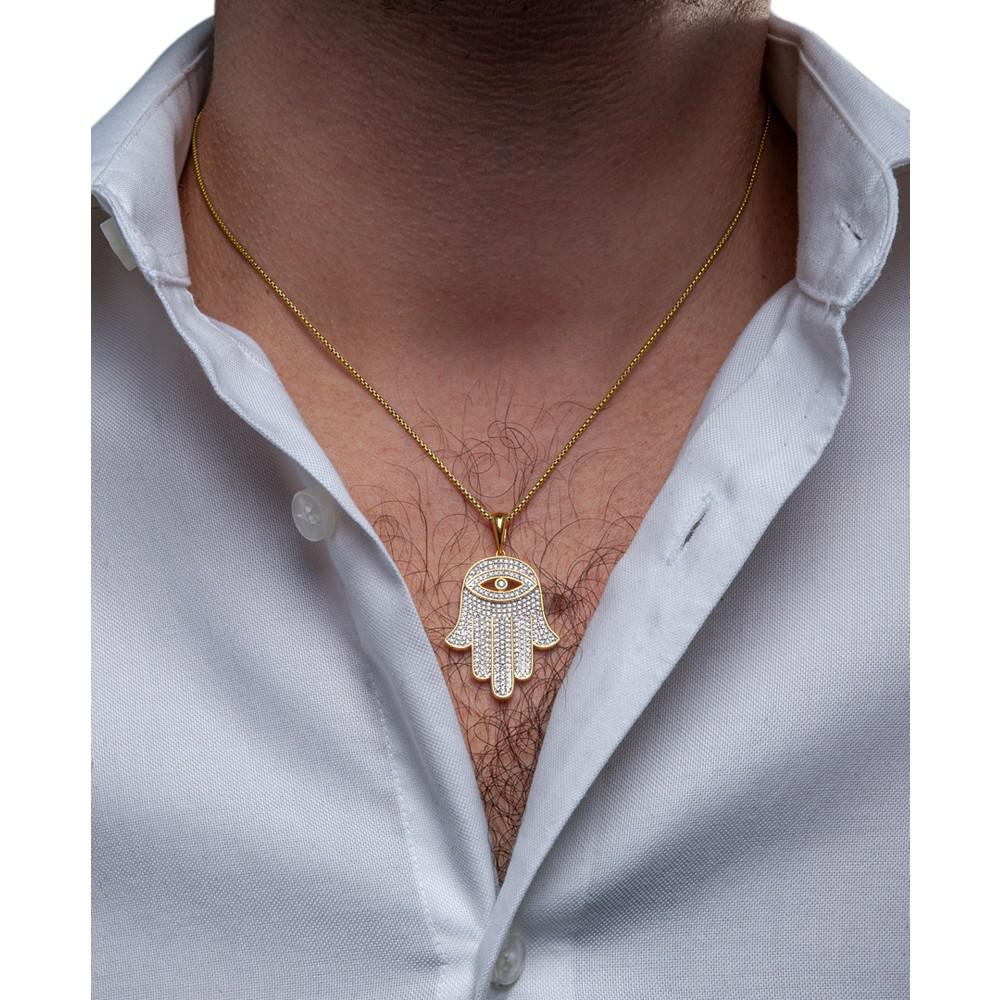 Men's Diamond Hamsa Hand 22" Pendant Necklace (1/4 ct. t.w.) in 14k Gold-Plated Sterling Silver or Sterling Silver商品第2张图片规格展示