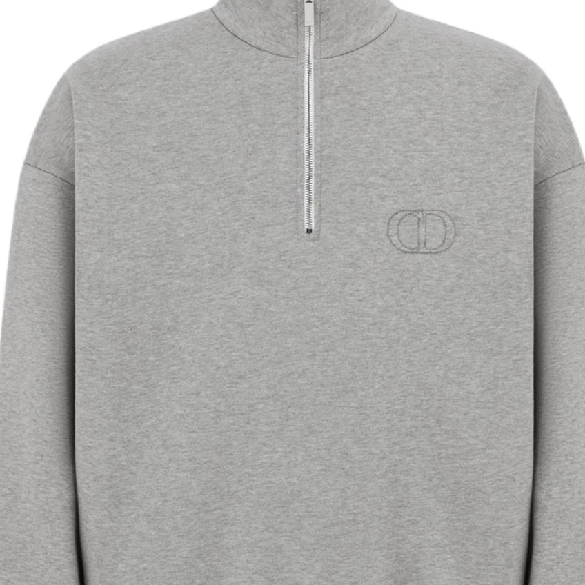 商品[国内直发] Dior|迪奥 标志刺绣半拉链长袖卫衣 男款 灰色,价格¥11145,第7张图片详细描述