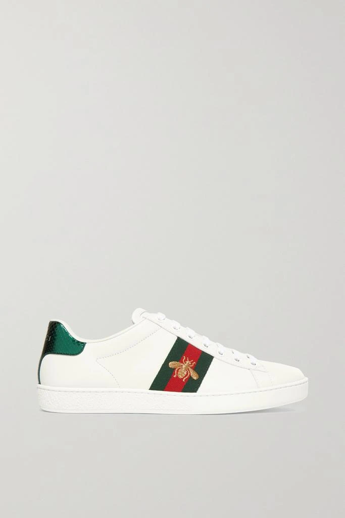 商品Gucci|Ace 水蛇皮边饰刺绣皮革运动鞋  - IT34,价格¥7139,第1张图片