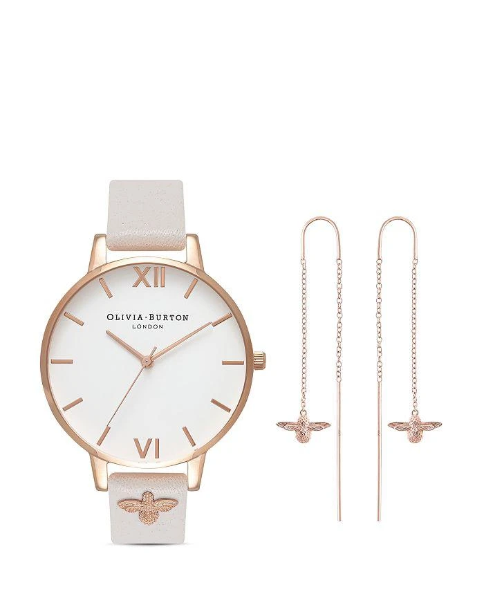 商品Olivia Burton|EMB Bee Blush Watch & 3D Bee Threader Earrings Gift Set, 38mm,价格¥1086,第1张图片