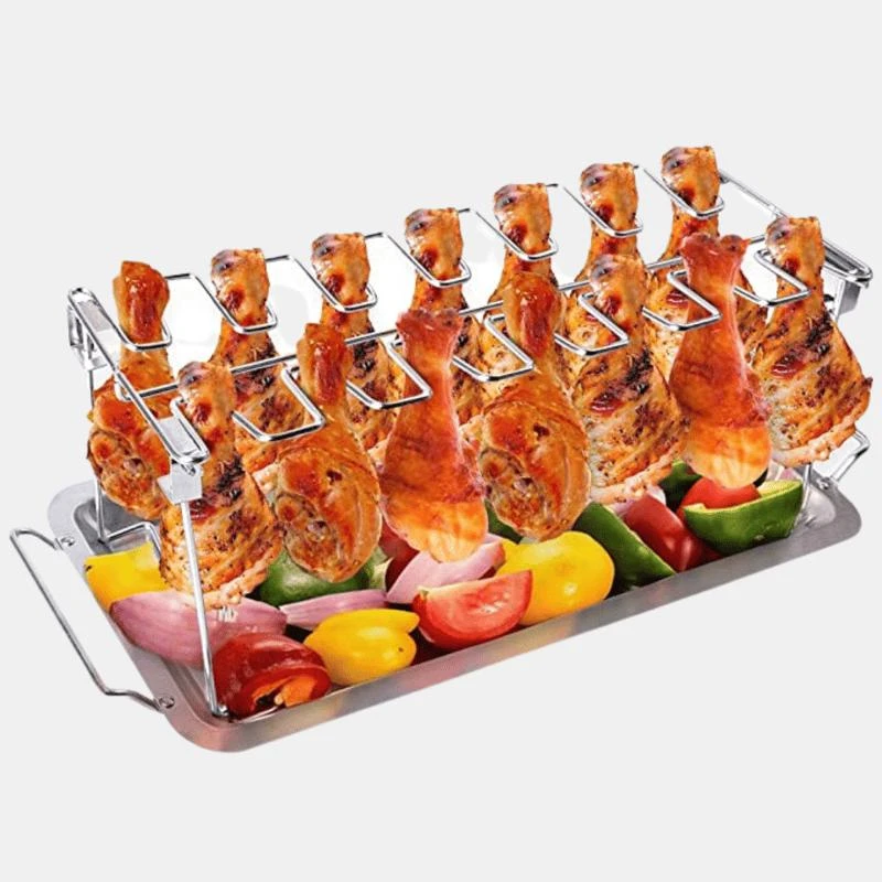 商品Vigor|BBQ Chicken Drumsticks Rack Stainless Steel And BBQ Rib Rack Non Stick Rib Roast Rack 1 COMBO PACK,价格¥333,第1张图片