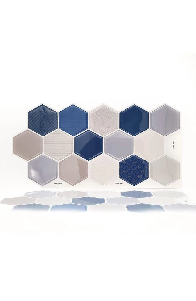 商品WALPLUS|Honey Hexa Blue and Cream Glossy 3D Tile Stickers 12-Piece Set,价格¥294,第3张图片详细描述