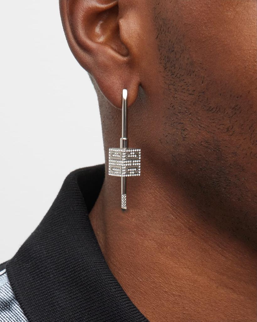 Men's Asymmetrical Crystal Pavé Lock Earrings商品第2张图片规格展示