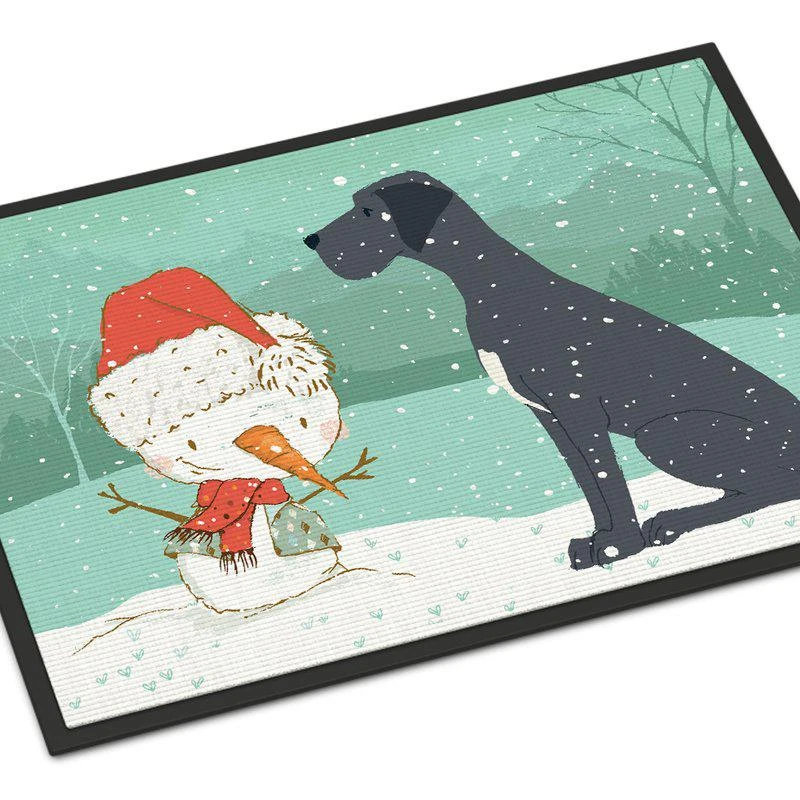 商品Caroline's Treasures|24 in x 36 in Black Great Dane and Snowman Christmas Door Mat Indoor/Outdoor,价格¥309,第1张图片