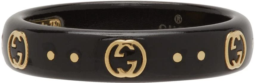 商品Gucci|Black & Gold Interlocking G Icon Ring,价格¥5890,第1张图片