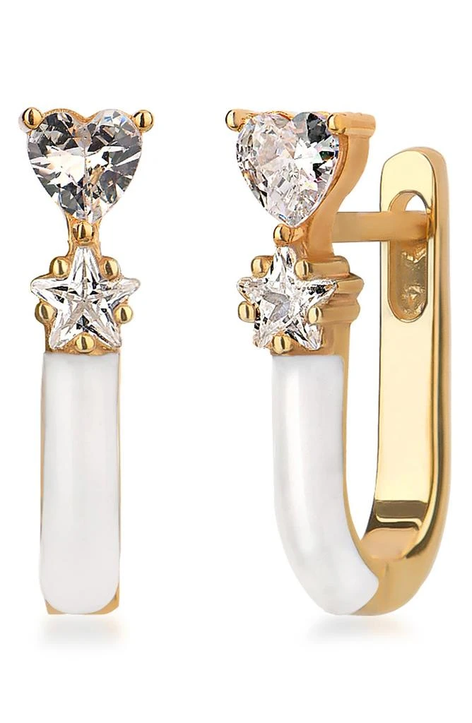 商品Gabi Rielle|Wrapped and Ready Collection 14k Yellow Gold Vermeil Marshmallow French Enamel Cubic Zirconia Earrings,价格¥241,第1张图片