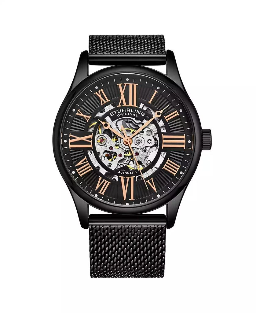 商品Stuhrling|Men's Black Stainless Steel Bracelet Watch 42mm,价格¥1241,第1张图片