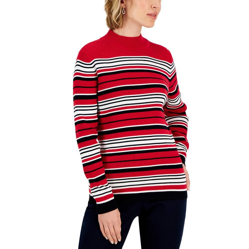 商品Karen Scott|Women's Striped Cotton Mock Neck Sweater, Created for Macy's,价格¥64,第1张图片