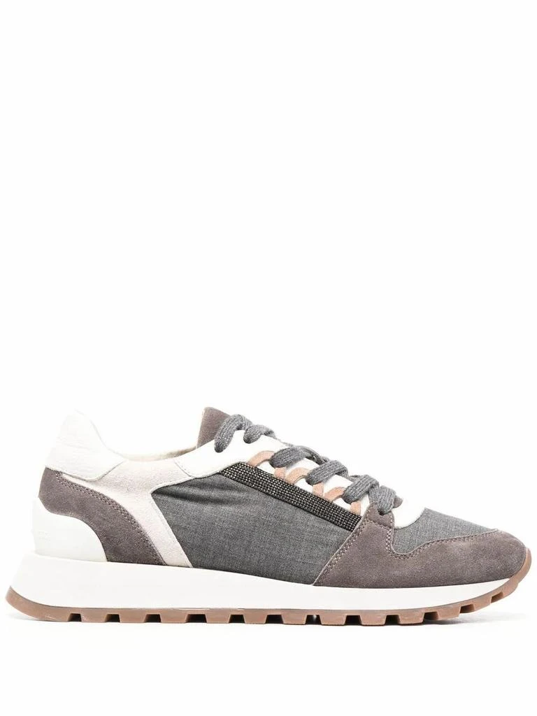 商品Brunello Cucinelli|Brunello Cucinelli Women&#39;s  Grey Leather Sneakers,价格¥6752,第1张图片