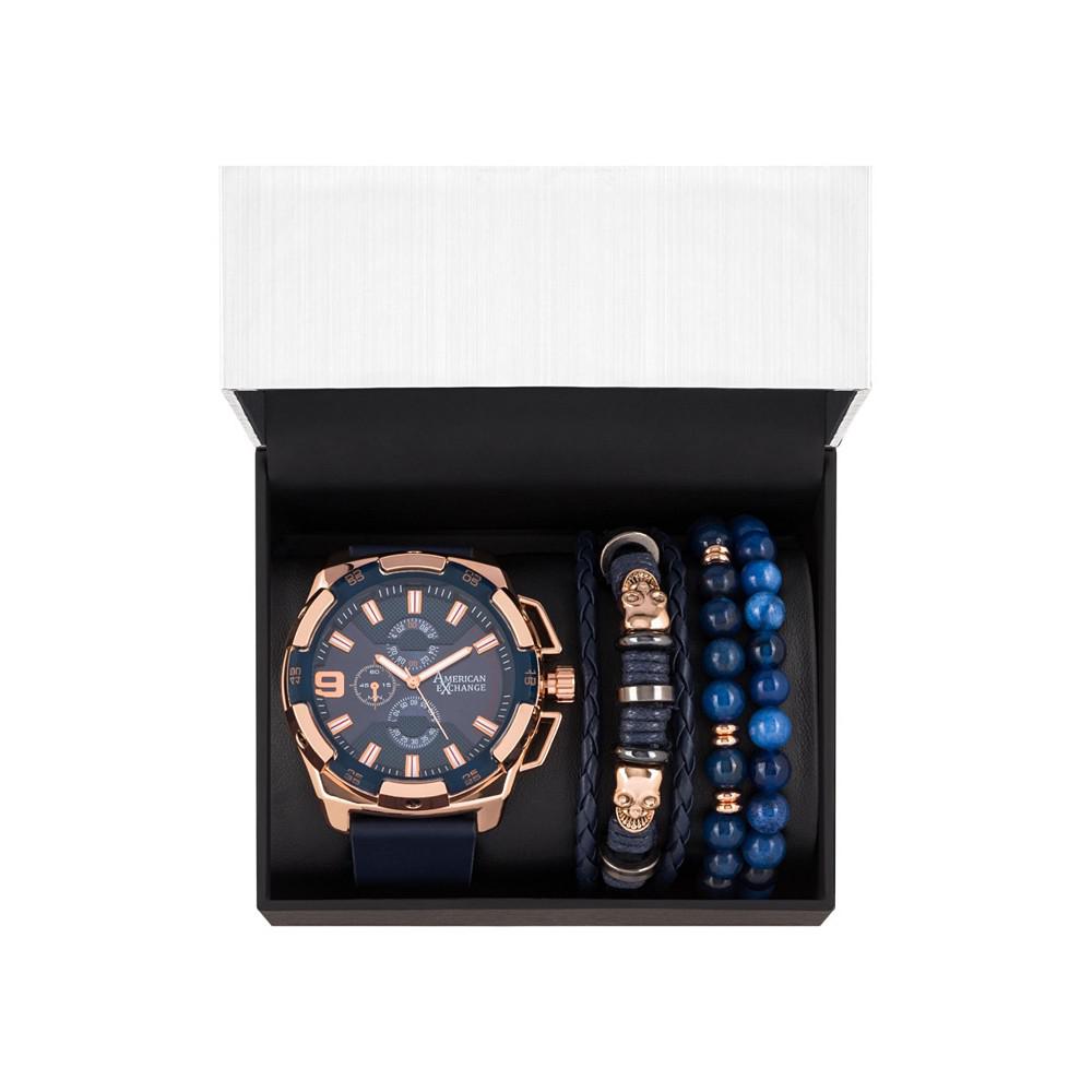 Men's Rose Gold/Navy Analog Quartz Watch And Holiday Stackable Gift Set商品第2张图片规格展示