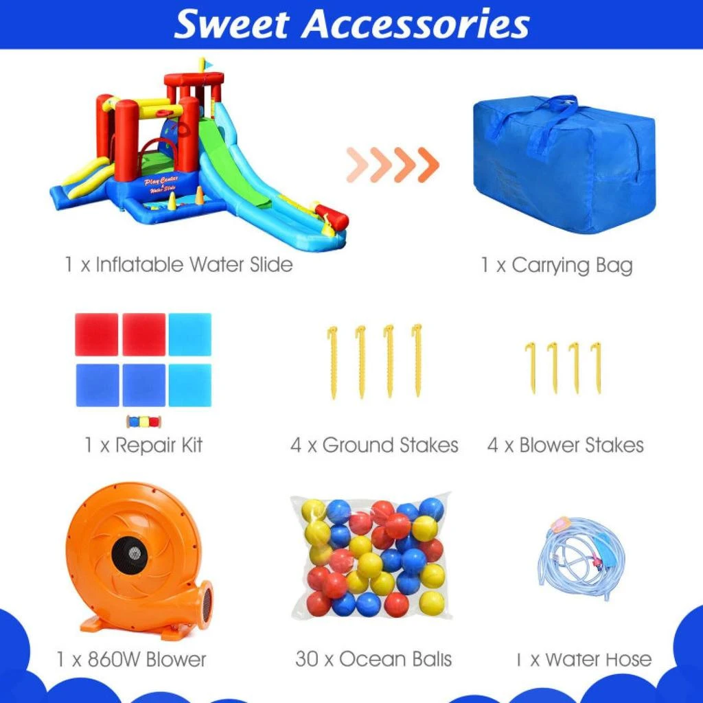 商品Hivvago|9-in-1 Inflatable Kids Water Slide Bounce House with 860W Blower,价格¥4638,第3张图片详细描述