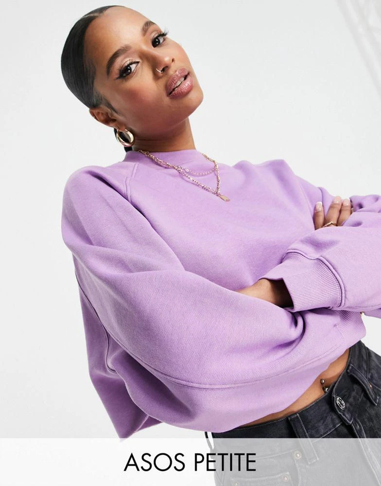 商品Echo Design|ASOS DESIGN Petite crop sweatshirt with seam detail in violet,价格¥95,第1张图片
