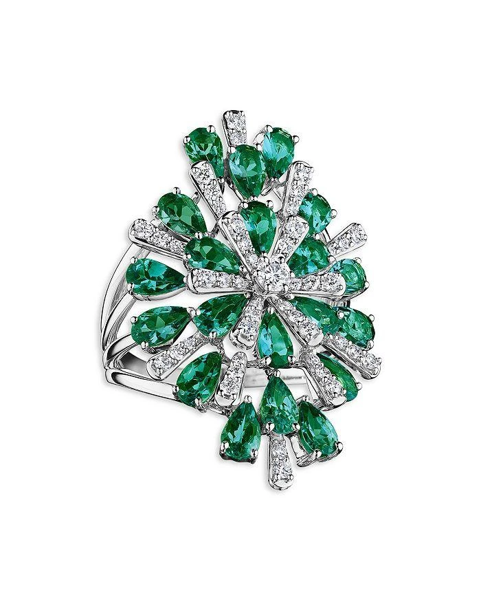 商品HUEB|18K White Gold Botanica Emerald & Diamond Floral Burst Cluster Ring,价格¥26012,第1张图片