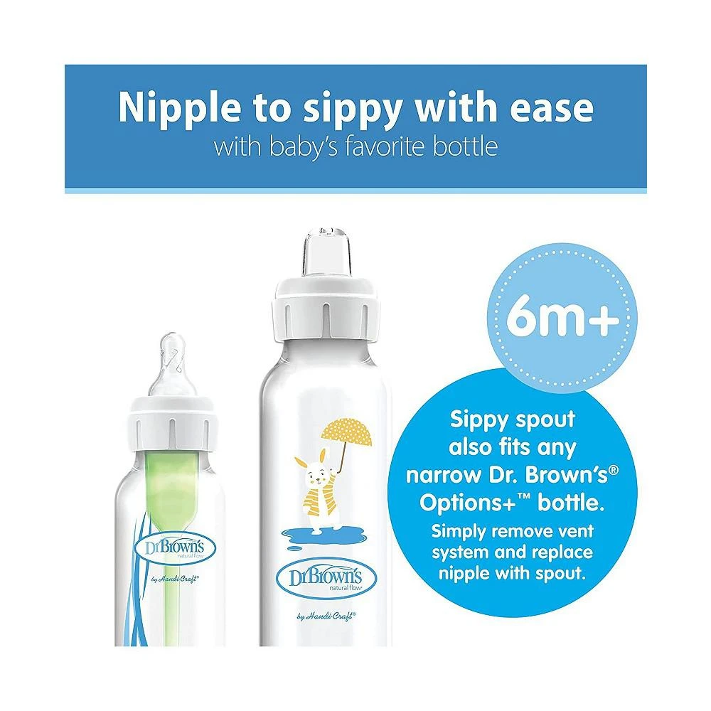 商品Dr. Browns|Narrow Sippy Baby Bottle with Silicone Soft Sippy Spout, 8oz, 2 Pack,价格¥149,第2张图片详细描述