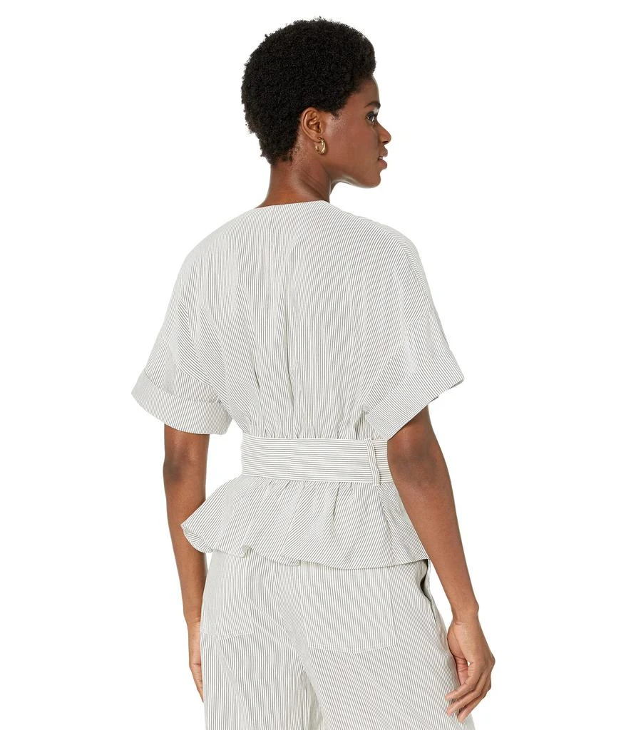 商品Vince|Striped Cuffed Short Sleeve Rayon Linen V-Neck Blouse,价格¥1508,第3张图片详细描述