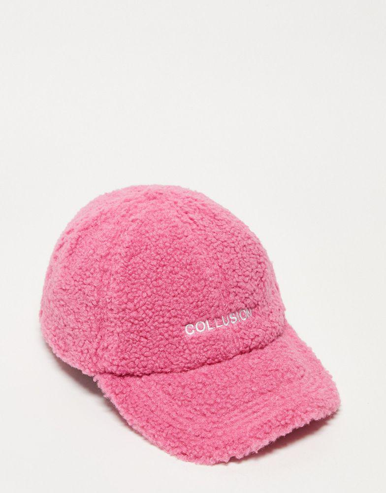 COLLUSION Unisex borg logo cap in pink商品第1张图片规格展示