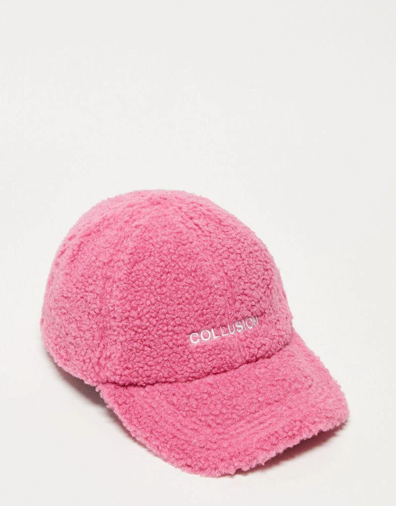 商品COLLUSION|COLLUSION Unisex borg logo cap in pink,价格¥68,第1张图片