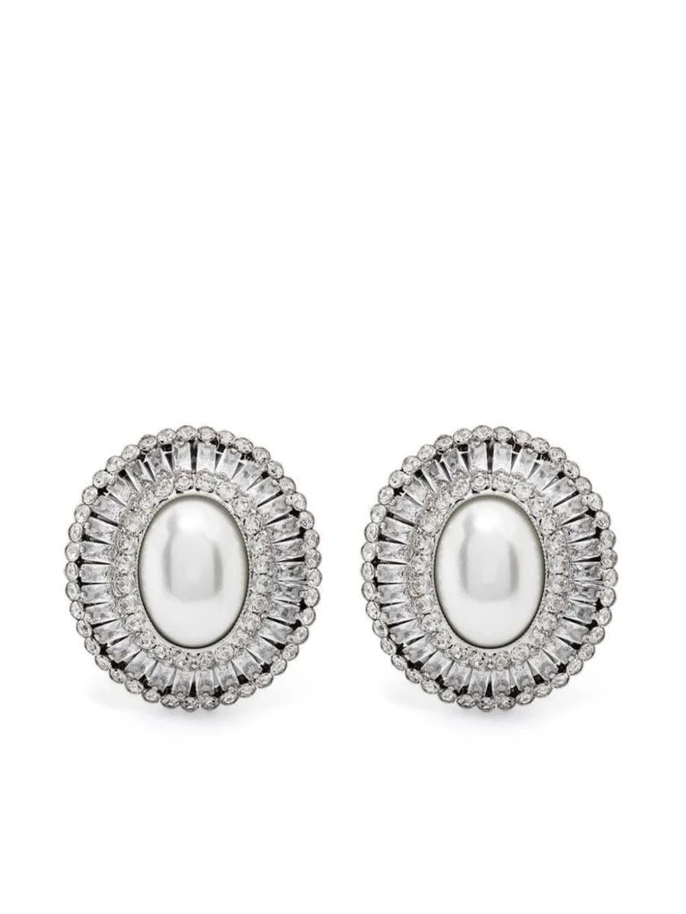 商品Alessandra Rich|Alessandra Rich Crystal And Pearl Oval Earrings Accessories in Grey,价格¥1871,第1张图片