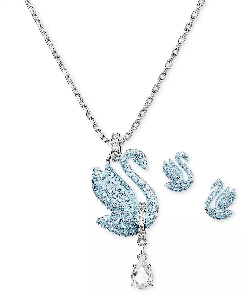 商品Swarovski|Silver-Tone 2-Pc. Set Blue & White Crystal Iconic Swan Pendant Necklace & Matching Stud Earrings,价格¥1467,第1张图片