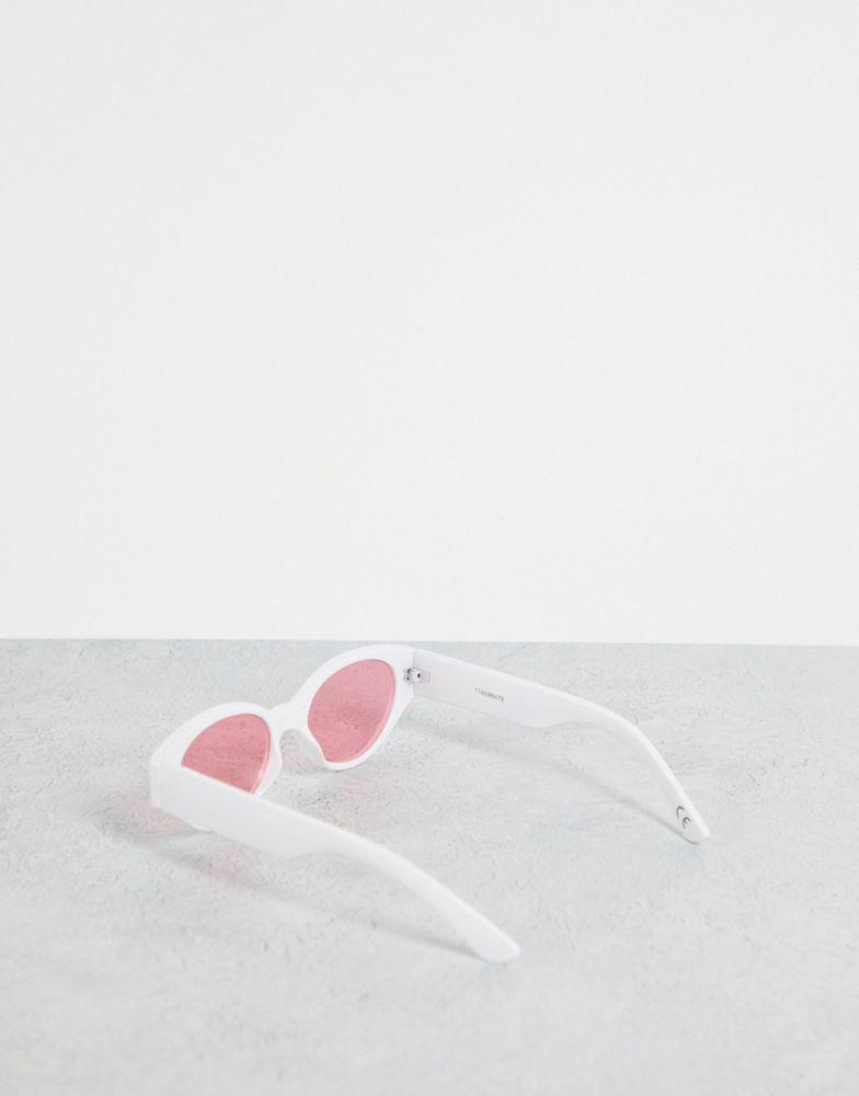 ASOS DESIGN retro oval sunglasses with pink lens in white - WHITE商品第3张图片规格展示