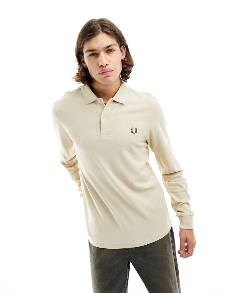 商品Fred Perry|Fred Perry long sleeve logo polo in dark caramel,价格¥874,第1张图片