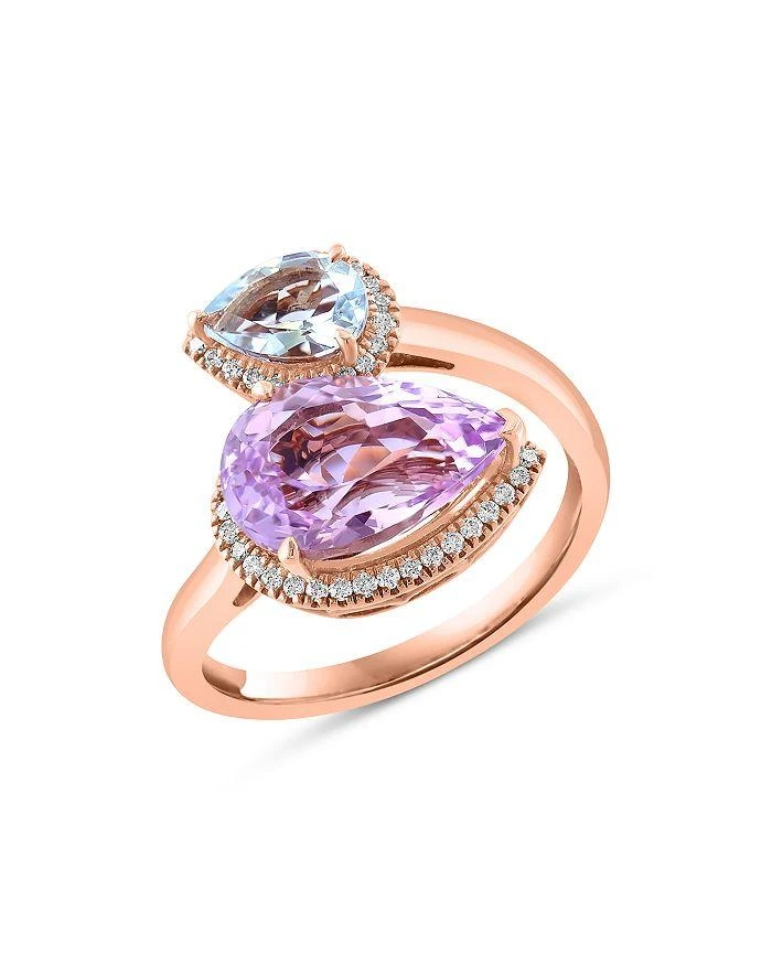 商品Bloomingdale's|Kunzite, Aquamarine & Diamond Bypass Ring in 14K Rose Gold,价格¥29894,第1张图片