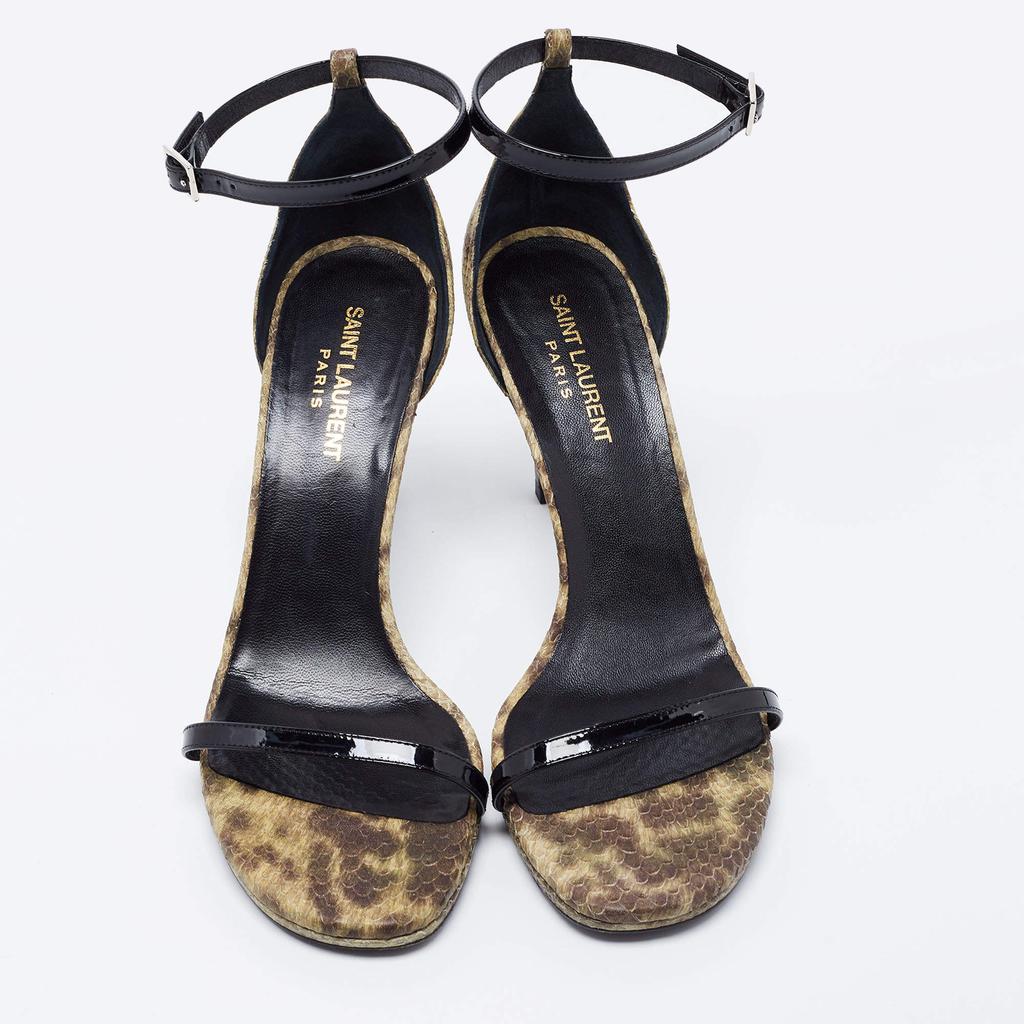 Saint Laurent Multicolor Patent Leather and Python Embossed Leather Jane Sandals Size 39.5商品第3张图片规格展示