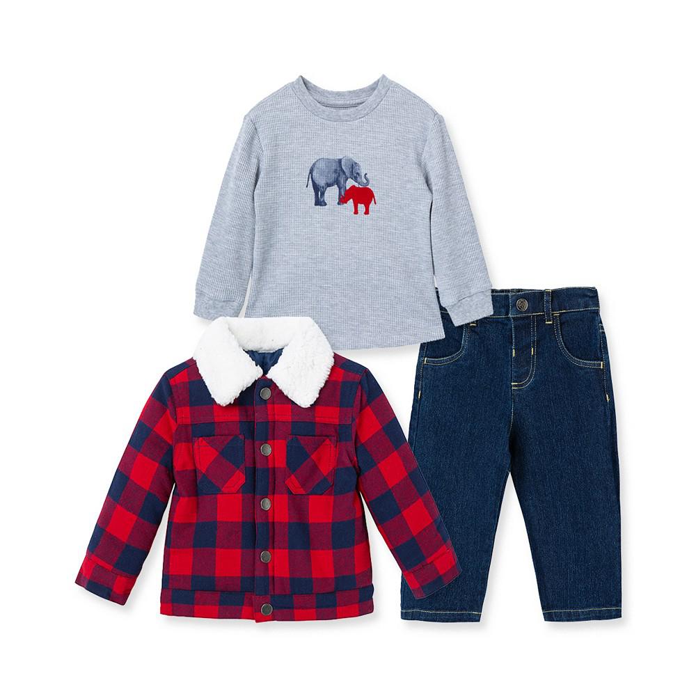 Baby Boys Plaid Jacket, T-shirt and Jeans, 3-Piece Set商品第1张图片规格展示