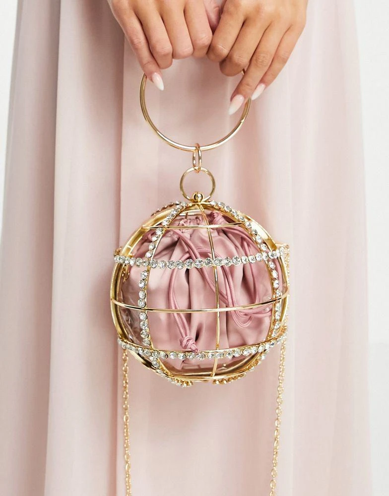 商品ASOS|ASOS DESIGN diamante embellished cage sphere bag in gold,价格¥217,第4张图片详细描述