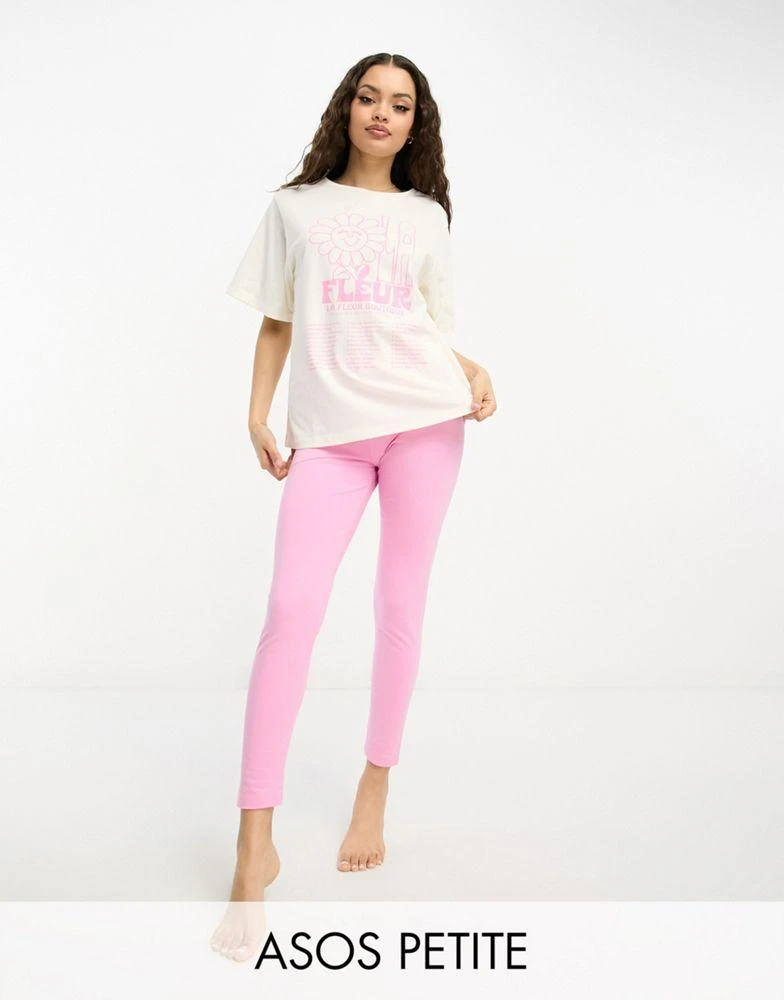 商品ASOS|ASOS DESIGN Petite exclusive flower placement oversized tee & legging pyjama set in cream & pink,价格¥198,第1张图片