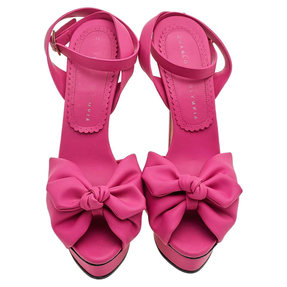 商品[二手商品] Charlotte Olympia|Charlotte Olympia Pink Vinyl Serena Bow Ankle Strap Platform Sandals Size 37.5,价格¥1300,第3张图片详细描述