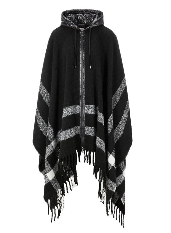 商品Moncler|Moncler Ladies Black Jacquard Stripes Hooded Cape, Size One Size,价格¥6357,第1张图片