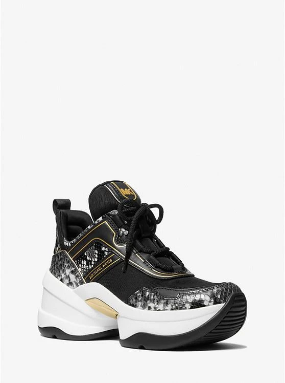 商品Michael Kors|Olympia Canvas and Snake Embossed Leather Trainer,价格¥771,第1张图片