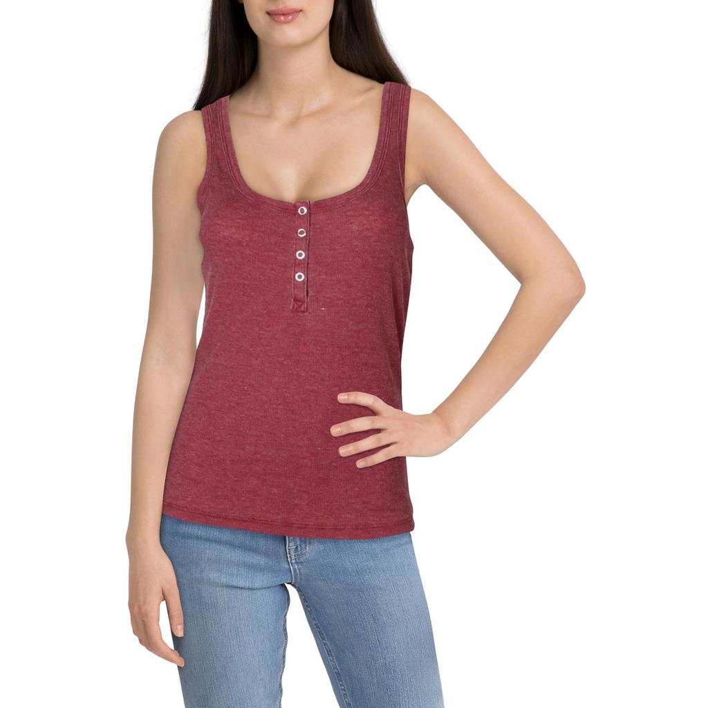 Ultra Flirt Womens Juniors Henley Sleeveless Tank Top商品第2张图片规格展示