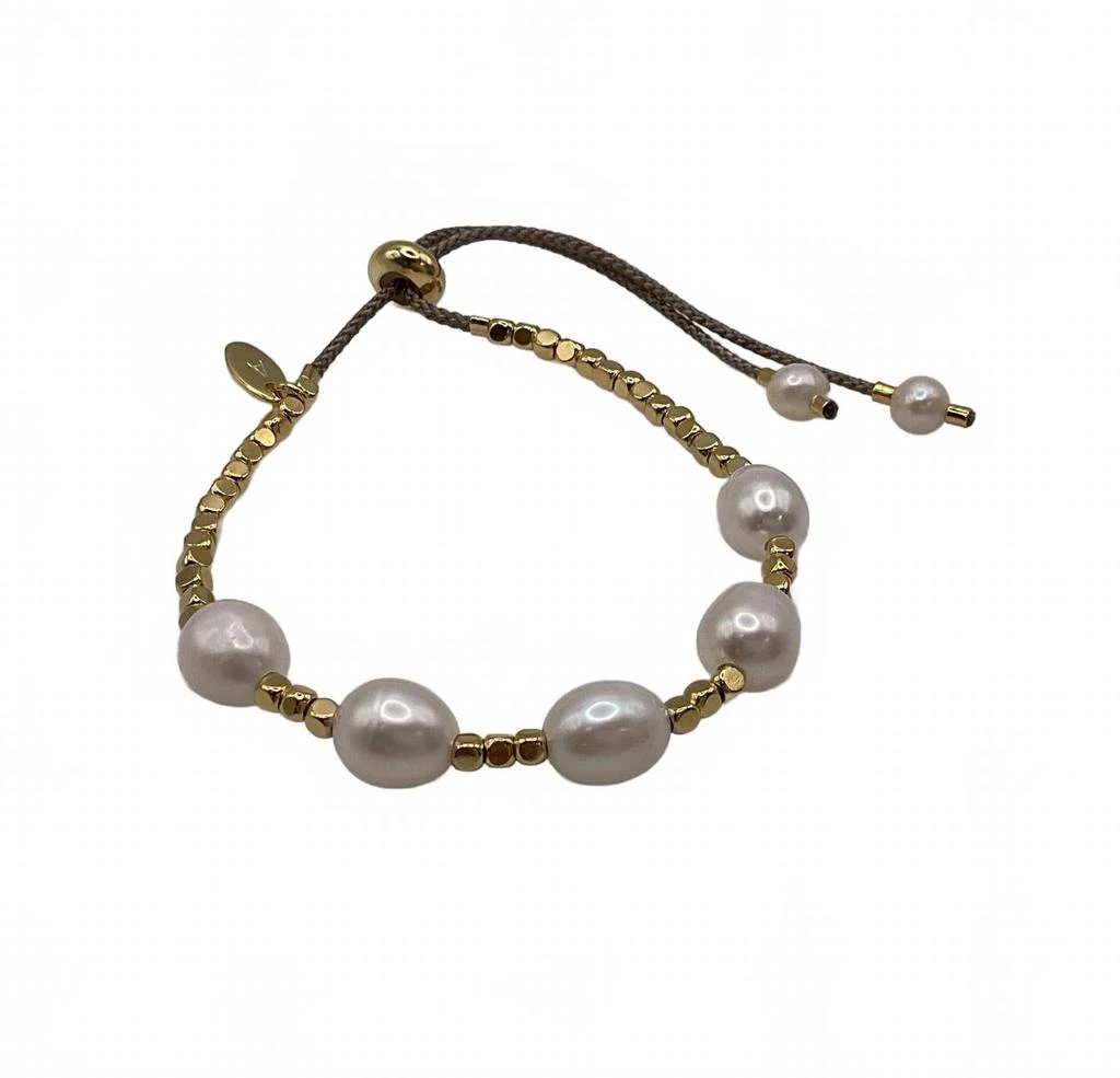 商品AguaSanta|Women's Adjustable Squares & Large Pearls Bracelet In Gold/white,价格¥384,第2张图片详细描述