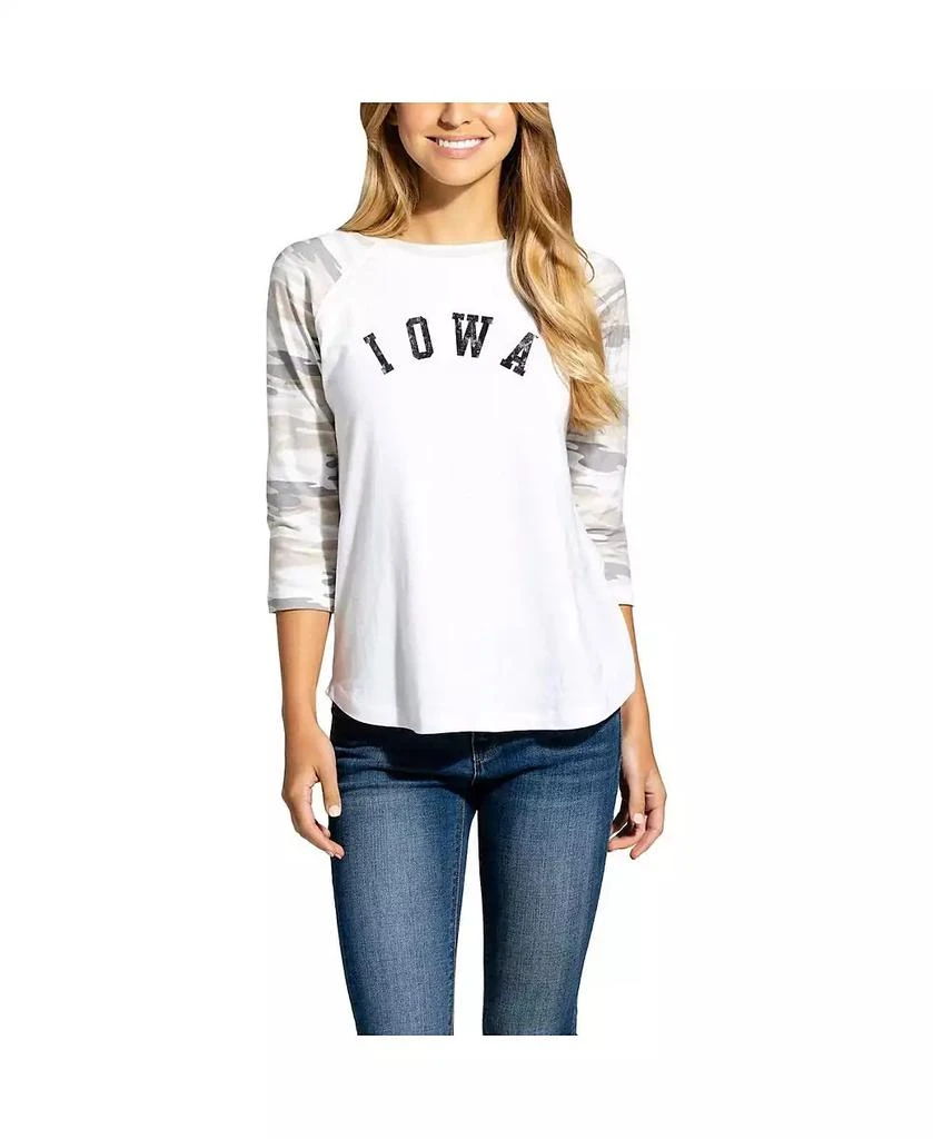 商品Camp David|Women's White and Camo Iowa Hawkeyes Boyfriend Baseball Raglan 3/4-Sleeve T-shirt,价格¥301,第5�张图片详细描述