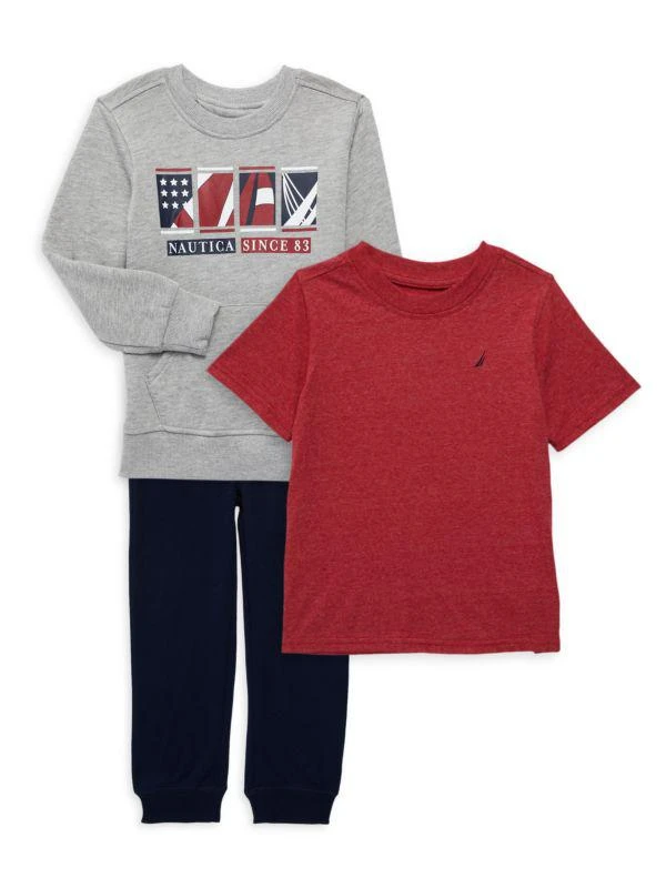 商品Nautica|Little Boy’s 3-Piece Sweatshirt, Tee & Joggers Set,价格¥113,第1张图片