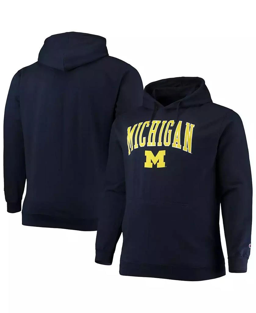 商品CHAMPION|Men's Navy Michigan Wolverines Big and Tall Arch Over Logo Powerblend Pullover Hoodie,价格¥371,第2张图片详细描述