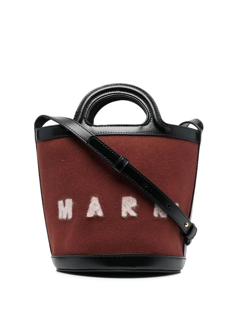 商品Marni|Brown Bucket Shoulder Bag in Calf Leather and Wool and Cotton Blend with Adjustable and Removable Shoulder Strap,价格¥4905,第1张图片