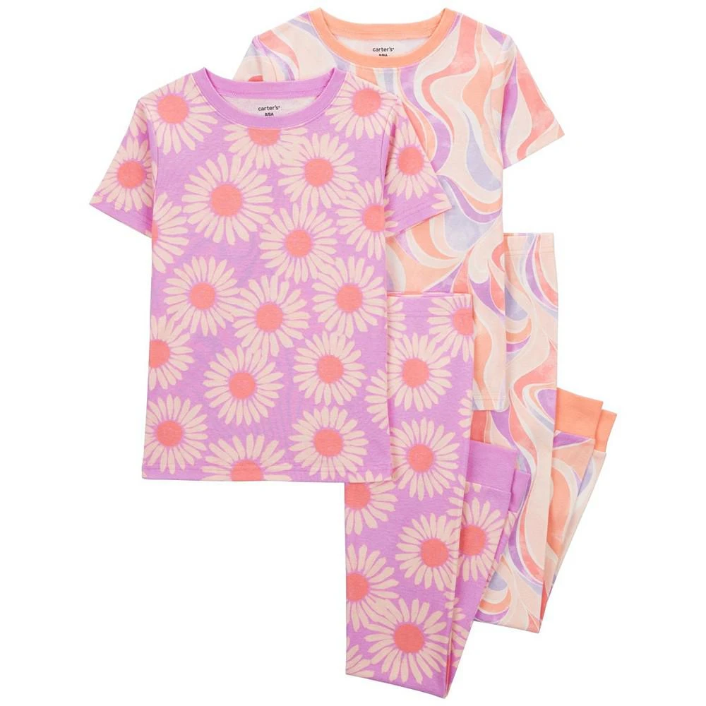 商品Carter's|Little Girls Daisy 100% Snug Fit Cotton Pajamas, 4 Piece Set,价格¥126,第1张图片