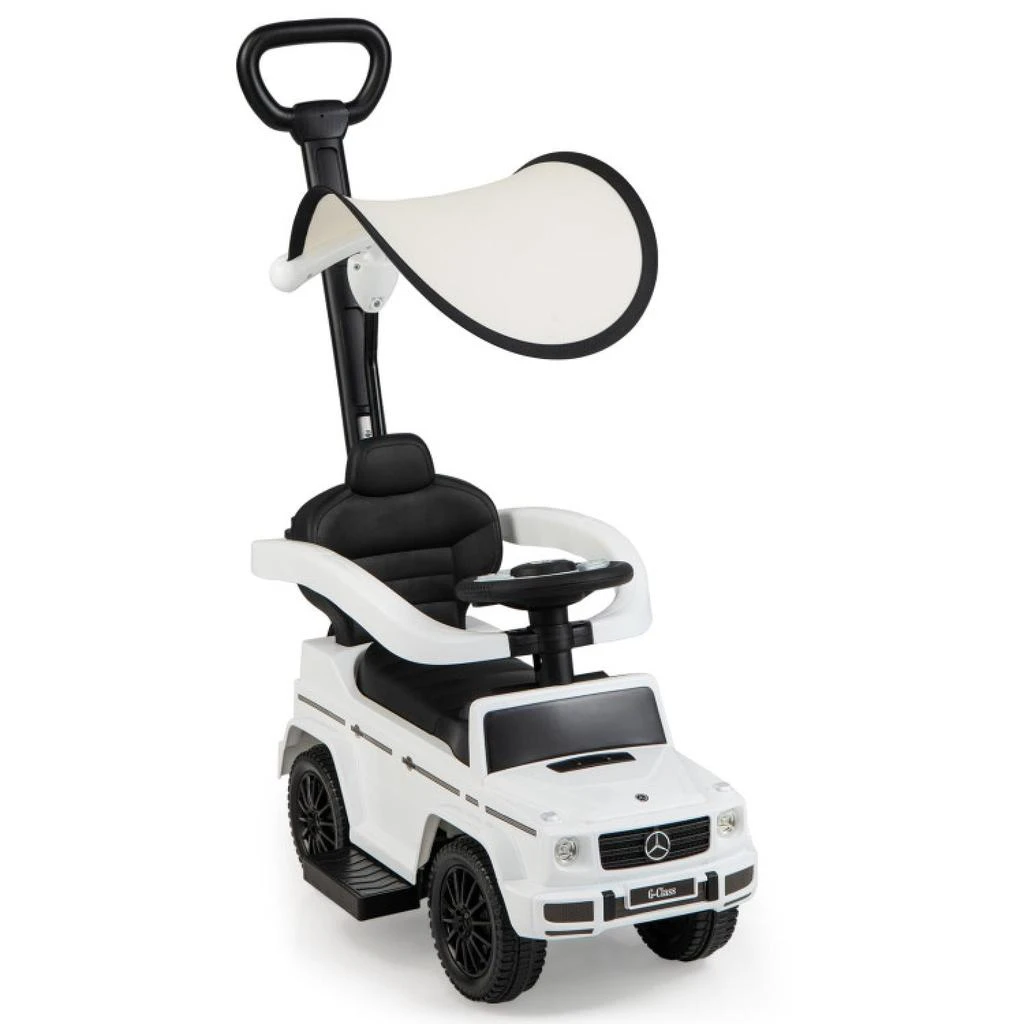 商品Hivvago|3-In-1 Ride on Push Car Mercedes Benz G350 Stroller Sliding Car with Canopy-White,价格¥812,第1张图片