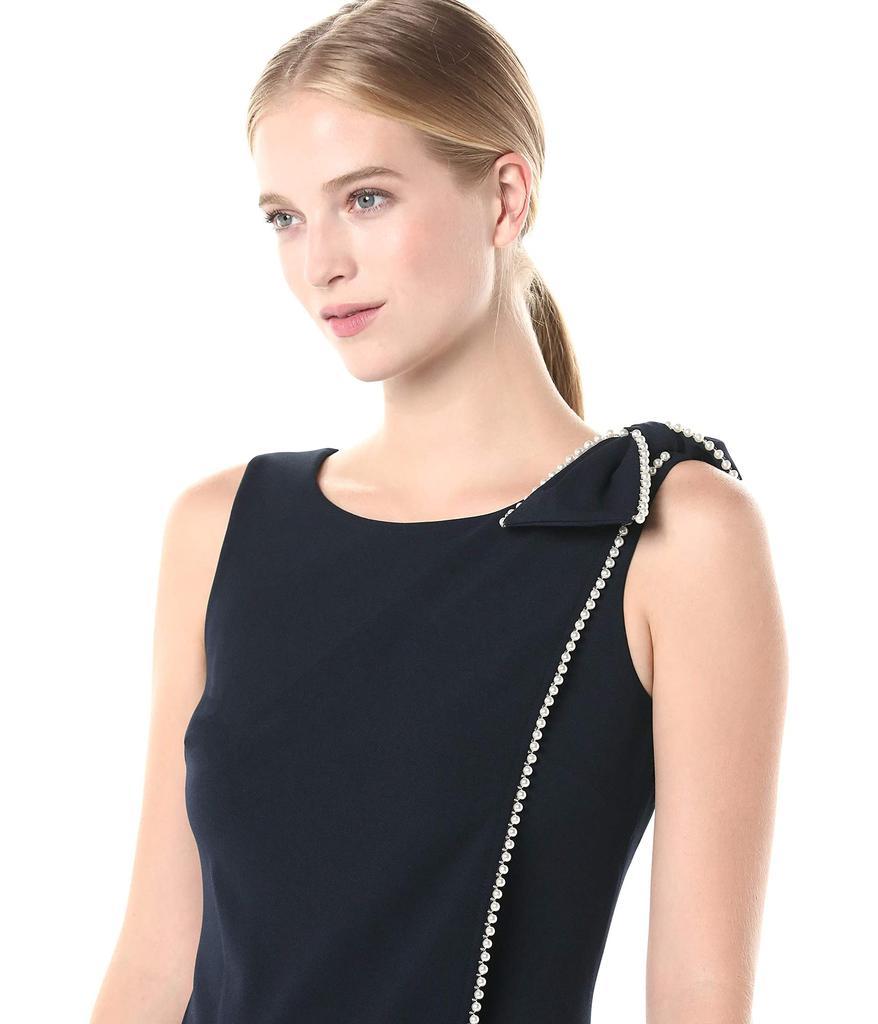 商品Karl Lagerfeld Paris|Women's Solid Sheath Dress with Bow Shoulder and Pearls,价格¥1121,第5张图片详细描述